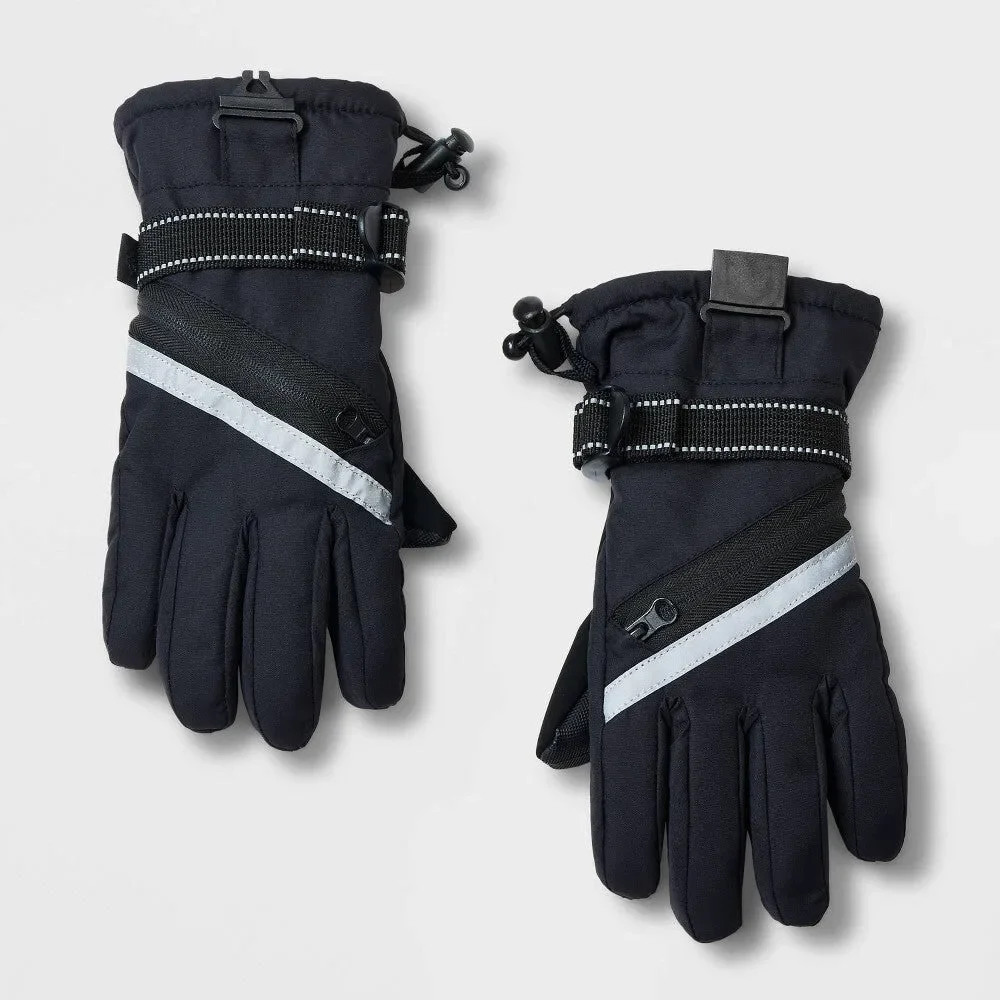 Kids' Onyx Zipper Ski Mittens - All in Motion™ Black 4-7